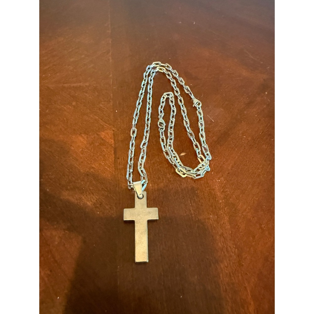 Triton Tungsten Carbide Cross Pendant Stainless Steel Chain Necklace Silver 24in